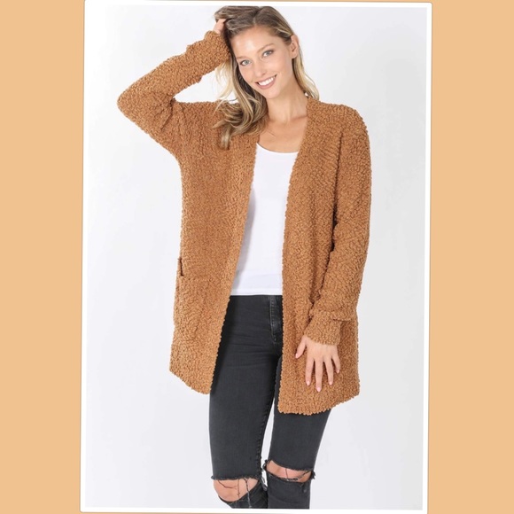 Zenana Outfitters Sweaters - Zenana Camel Long Sleeve Popcorn Cardigan